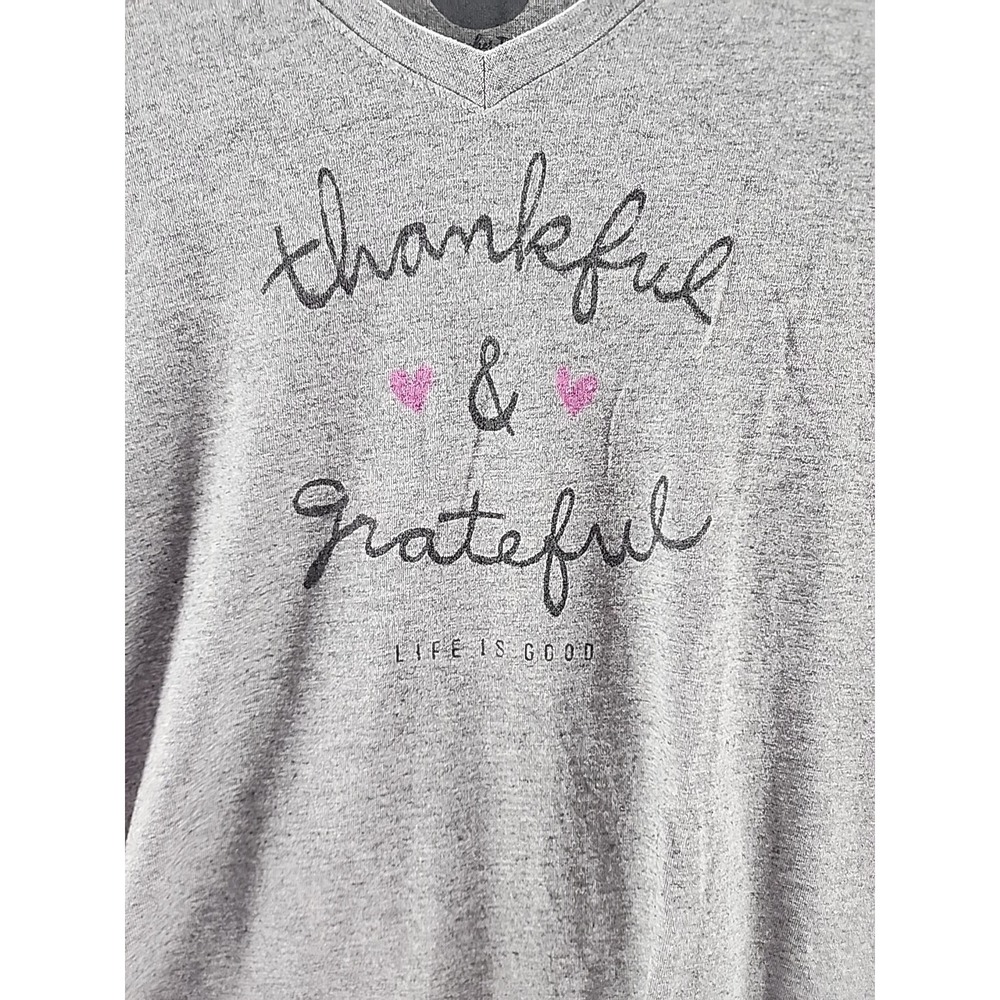 Life Is Good Shirt Womens XL Thankful & Grateful Doctor Nurse Crusher Gray Tee - Picture 3 of 9